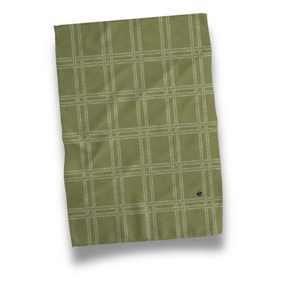 Fresh Out of Fucks Green Illusion Perfect Towel with a textured grid pattern in olive green.