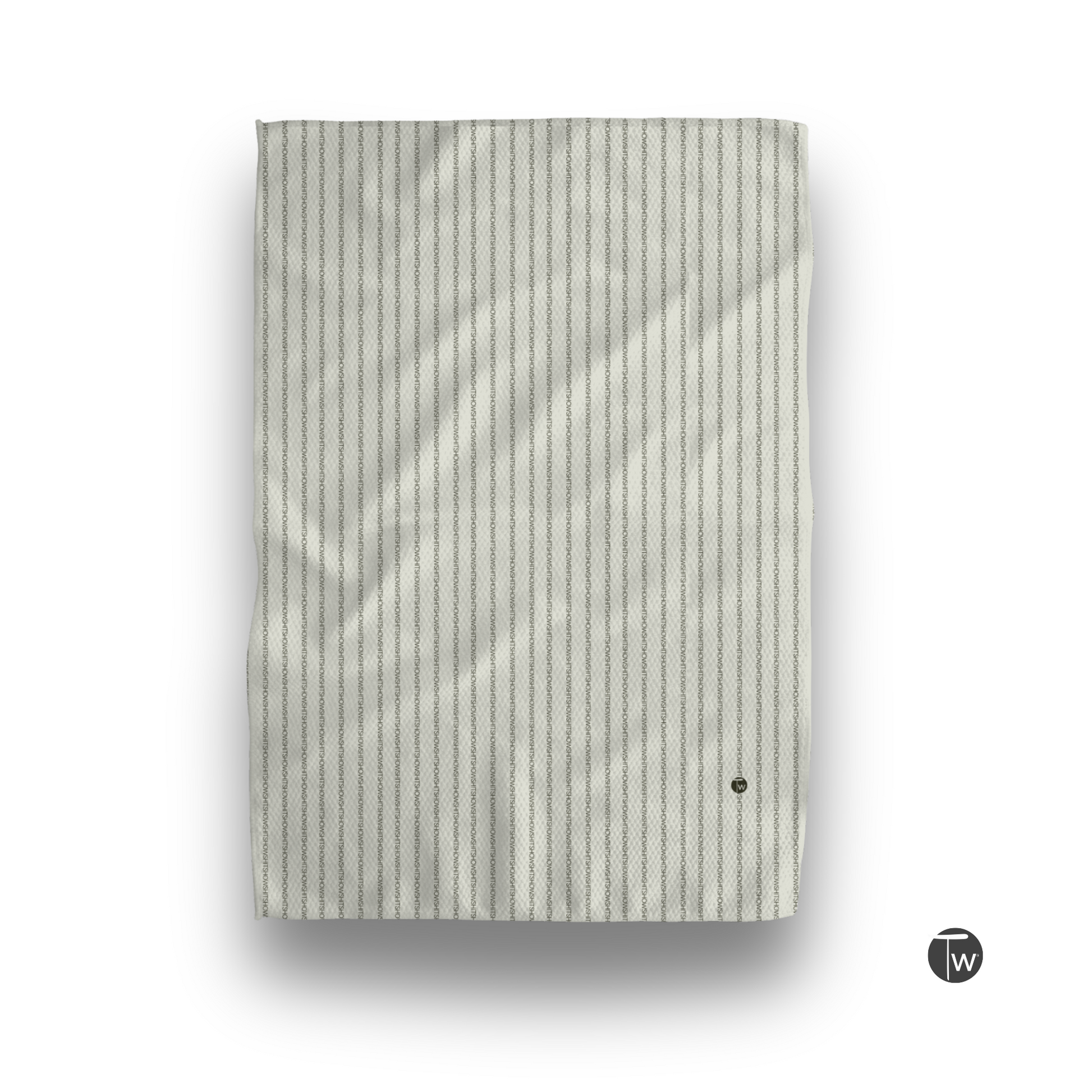 Shitshow in Colette stripes perfect towel in off-white with vertical stripes and logo detail on the bottom right.